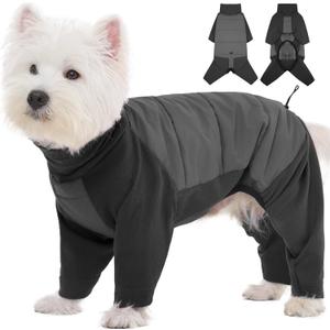 ROZKITCH Fleece Dog Coats for Medium Dogs, Warm Waterproof Pet Winter Coat, Fullbody Clothes Jumpsuit, Cold Weather Coat Pajamas, Four-Legged Snowsuit with Leash Hole Grey M (M(Chest: 21-25"; Back:18-19"))