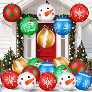 Jetec 18 Pcs 16 Inch Giant Inflatable Christmas Ball PVC Hanging Decorated Christmas Inflatables Indoor Outdoor Xmas Ornaments for Tree Yard Lawn Porch Holiday Festive Decorations(Classic Style)