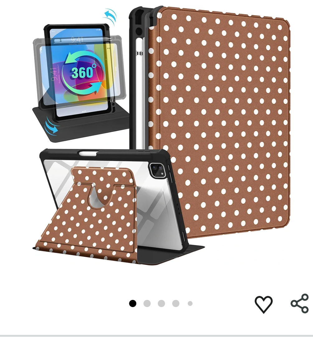 for iPad Air 11 inch Case for iPad Pro 11 inch Case - 360 Rotating Stand Folio Smart Cover with Pencil Holder for Women Girls, Brown Polka for Air 4th/5th/M2 2024/M3 2025, Pro 1/2/3/4 Gen