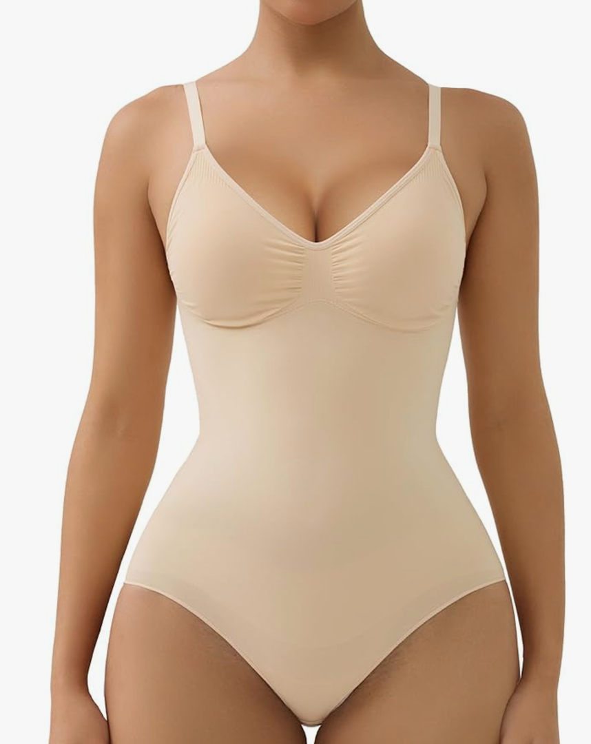 SHAPERX Women's Seamless Shapewear Tummy Control Bodysuit with Removable Pads Mid Thigh Body Shaper L/XL