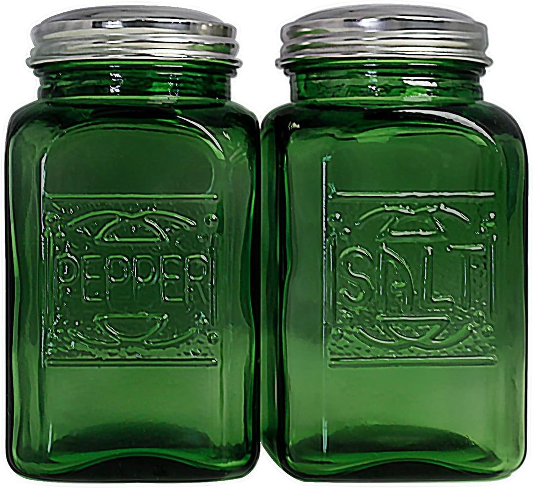 Depression Style Glass Salt and Pepper Shakers (Green)