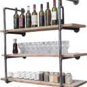 Industrial Wall Mounted Iron Floating Pipe Shelves/Shelving/Racks/Storage/Bookcases/Brackets, DIY Open Bookshelves/Shelving for Kitchen/Office, Retro Black, (4-Tier Shelf Brackets, Not Include Planks)
