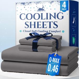 Cooling Sheets - BreezeWeave 4 PC Queen Size Cooling Bed Sheets for Hot Sleepers & Deep, Cool Rest - Cloud Soft, Silky Smooth, 16 in Deep Pocket, Ultra Durable (Graphite)