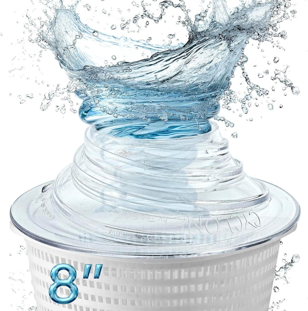 The Skimmie Cyclone (Skimmer Basket NOT Included) - Turbocharges Pool Skimmer Water Flow - Improves Pool Surface Cleaning & Debris Removal - 8" Funnel Design Works with Any Pool Water Level