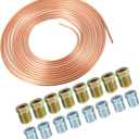 1 Set 25 Ft of 5/16 Inch OD Brake Line Tubing Kit Flexible Copper Coated Brake Line Tube Roll Coil with 16 Inverted Flare Fittings Replacement