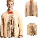Mens Ruffled Tuxedo Shirt Retro Tuxedo Shirts Dumber 90s Prom Retro Shirts with BowTie Halloween Cosplay (Beige, XXXL)