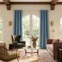 NICETOWN Linen 100% Blackout Stone Blue Curtains for Bedroom White Liner Composite, Grommet Thermal Drapes Home Decor Window Treatments for Living Room/Beach Home, 2 Panels, W52 x L84