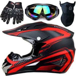 Motocross Helmet,Youth & Kids ATV Dirt Bike Motorcycle, BMX 4-Wheeler Off-Road Mountain Bike Helmet,DOT Certified,W/Gloves Goggles Mask 4-Piece Set (01 RED, Small)