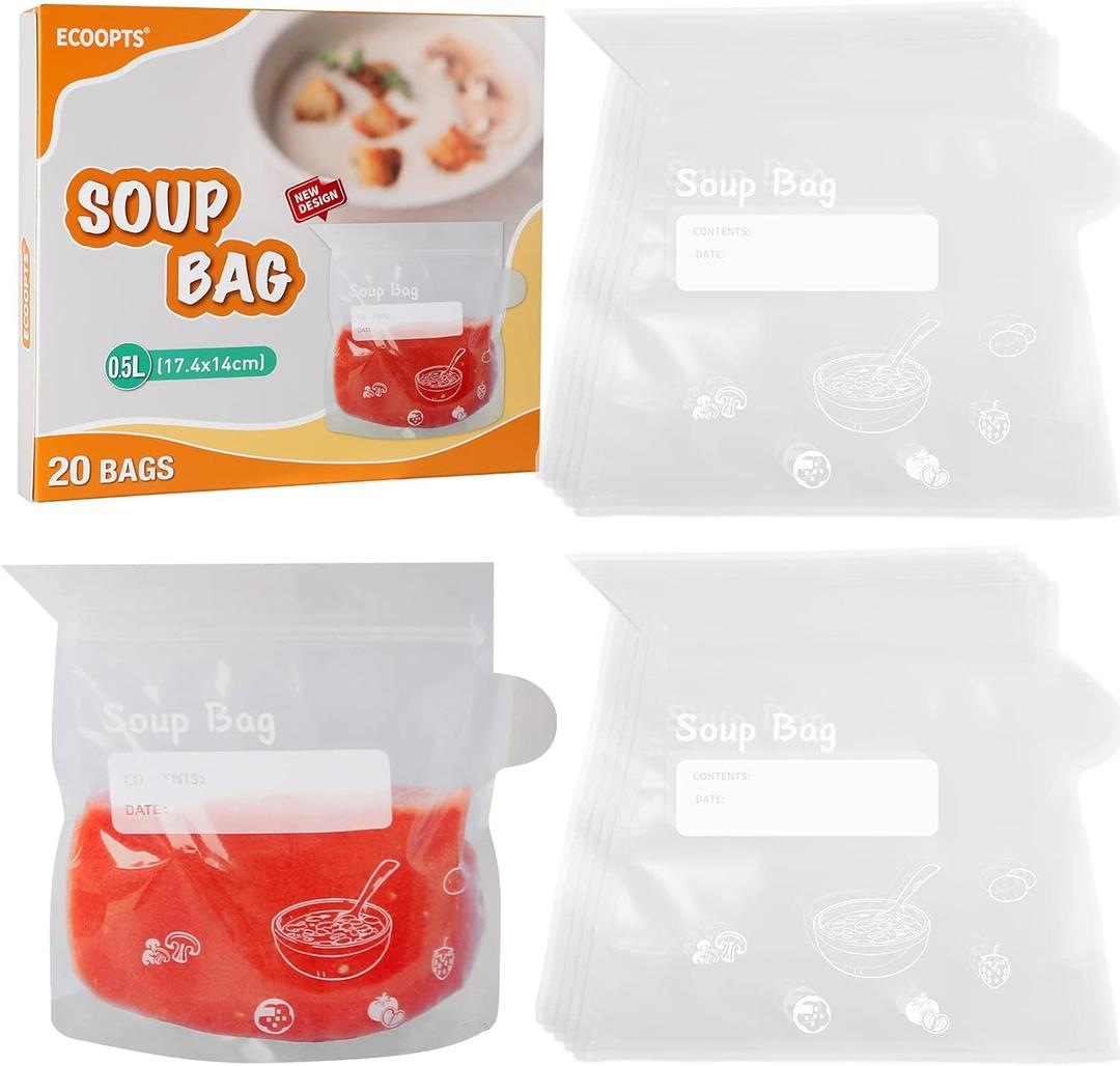 ECOOPTS Soup Freezer Bags 500 ml ~1000ml Capacity Curry Soup Bags Reusable Soup & Sauce Liquid Storage Bags(Pack of 20) ECOOPTS Soup Freezer Bags 500 ml ~1000ml Capacity Curry Soup Bags Reusable Soup & Sauce Liquid Storage Bags(Pack of 20)