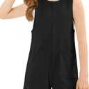 Haloumoning Girls Romper Sleeveless Short Jumpsuits Kids Casual One Piece Summer Outfits with Pockets 5-14 Years