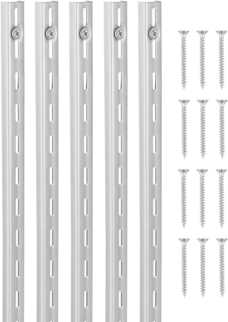 VEVOR Shelf Pilaster, 39-inch 10 Pack, Upright Wall Shelving System, Heavy Duty Support System Single Slot Shelf Rails, 40 Screws Included, Suitable for Cabinet Closet Organization Storage, Silver