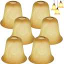 Pangda 6 Pcs Glass Chandelier Shade Cracks Glass Shade Replacement Light Covers Bell Shaped for Vanity Pendant Lighting Base E26 Socket (Amber)