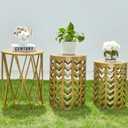 Nesting Side Table Set of 3 Decorative Round Garden Stools for Indoor Outdoor Heavy Duty Metal Frame Side Table Nightstands Modern End Table Plant Stand, Glossy Golden