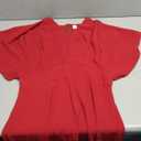 Satin Short Sleeve Red Dress Double V Neck Empire Waist Floor Length Formal Party Dress L