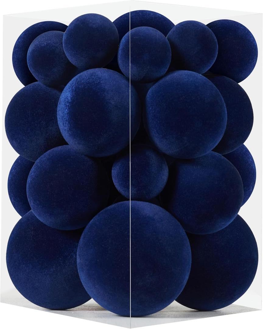 Velvet Christmas Ornaments Set 38Pcs Flocked Shatterproof Christmas Ornaments for Christmas Tree Decorations Xmas Decorative Hanging Christmas Ball Ornaments for Holiday Home Decor (Navy Blue)