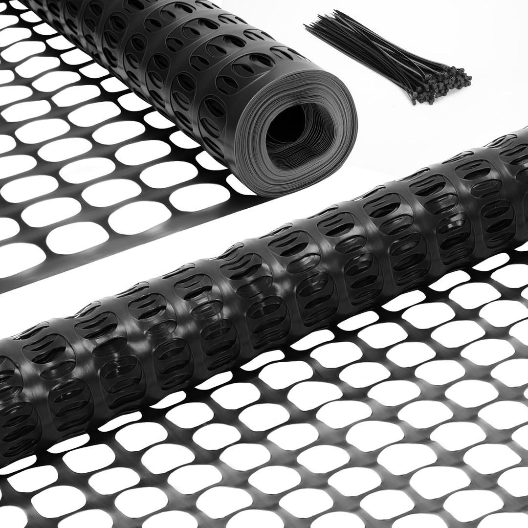 Ohuhu Plastic Garden Fence Safety Fence, 4'x100'/10.7LB Reusable Netting Plastic Mesh Fence Roll, Temporary Fencing for Animal Barrier Construction Snow Fence Poultry Rabbits Chicken Dogs Deer