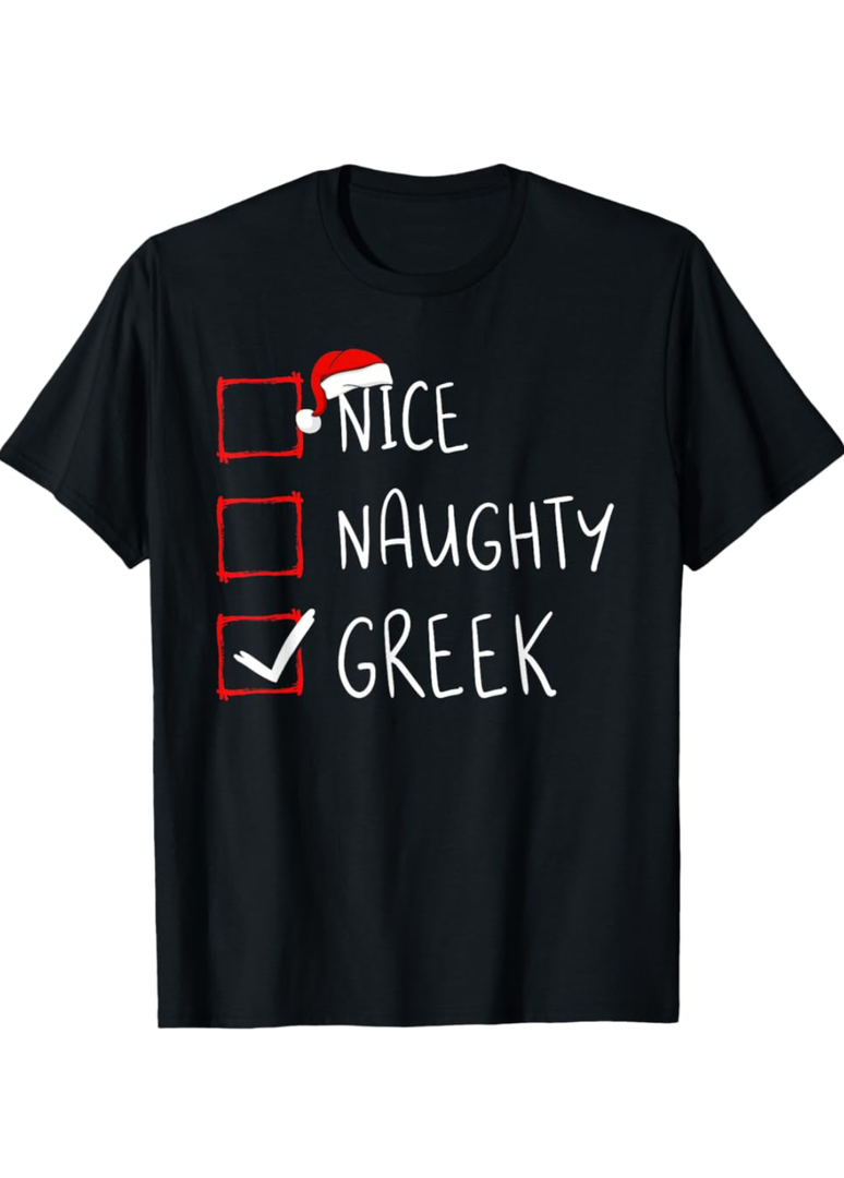 Nice Naughty Greek Christmas Greece Heritage Roots T-Shirt XL