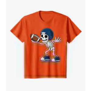 Skeleton Playing Football T-Shirt, Size S, Orange