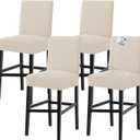 Turquoize 100% Waterproof Bar Stool Cover Stretch Washable Barstool Seat Covers Set of 4, Removable Bar Chair Covers with Backs, Counter Height Chair Cover for Kitchen Dining Room Cafe (4, Ivory)