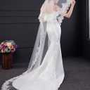 EllieHouse Chapel Length 2 Tier Sequin Lace Wedding Bridal Veil For Bride E74 (White)