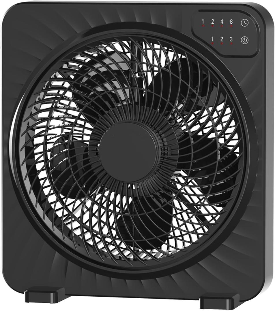 PNTCK 13" Box Fan with 3 Speeds, 5 Blades, Powerful Desk Fan with Touch Control, 15h Timer, Portable Quiet Table Fan for Bedroom Home Office