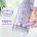 40 oz Tumbler with Handle and Straw, 100% Leak-Proof Travel Mug, Stainless Steel Double Wall Vacuum Insulated Coffee Cup Keeps Cold For 34 Hours, Dishwasher Safe, Lavender Leopard
