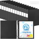 Henoyso 24 Pack 1.5 Inch 3 Ring Plastic Binders with Pockets, Black