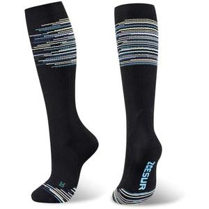 Knee High Compression Socks for Women & Men 20-30mmHg Nurses,Pregnancy,Travel,Running (Small-Medium, White/Blue/Colorful Stripes)