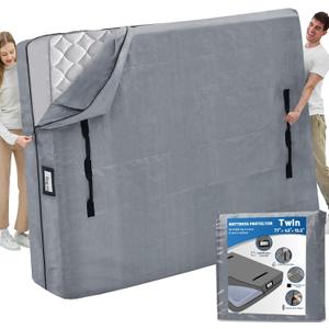 Mattress Bags for Moving and Storage, BETU Twin Mattress Protector Waterproof Mattress Cover with 8 Heavy Duty Handles and Zipper Extra Thick Moving Supplies for Dorm Bed Reusable (77x42x13.5" Grey) (Gray)