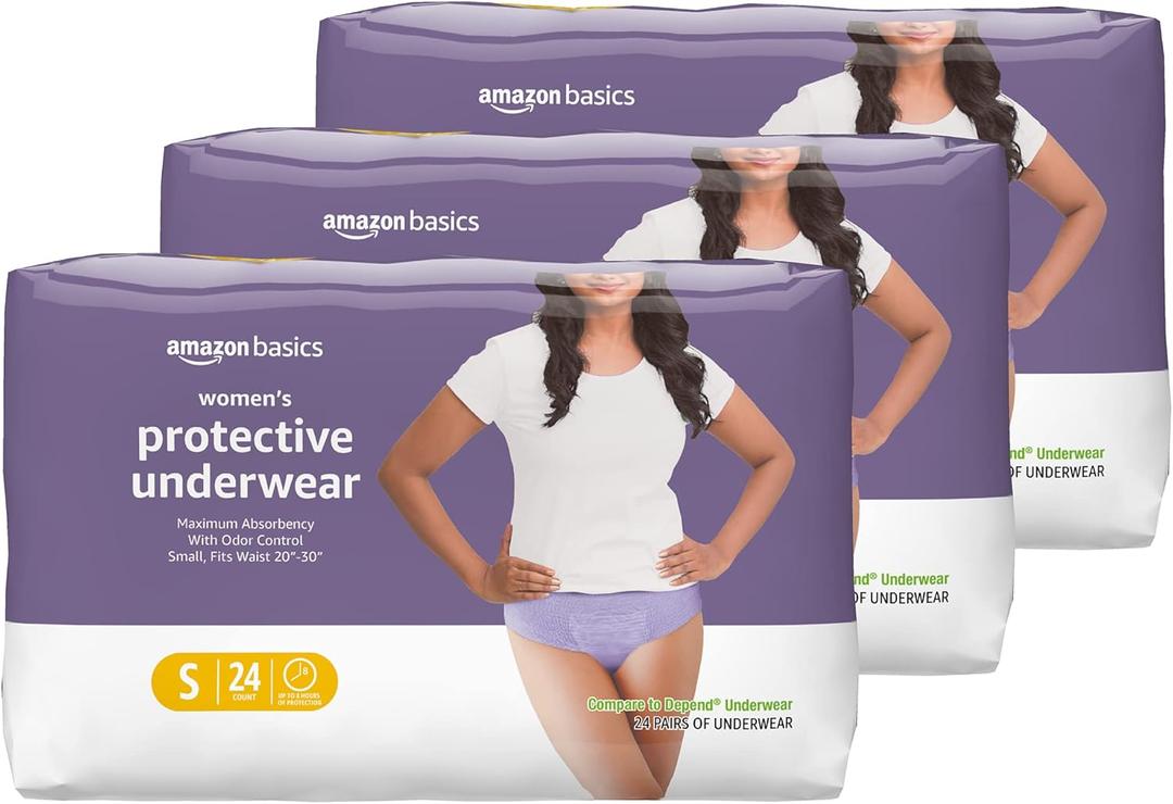 Amazon Basics Incontinence Underwear for Women, Protective, Disposable, Postpartum, Maximum Absorbency, Small, Lavender, 80 Count