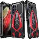 Armor Phone Case for Samsung Galaxy S22 Ultra Military Grade Drop Protection Cover S22Ultra 5G Heavy Duty Hybrid Metal Bumper Built-in Silicone Shockproof Dustproof - Black + Red