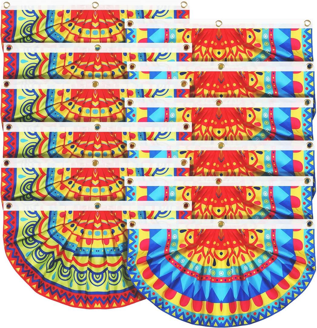 12 Pcs Mexican Party Decoration Luau Party Banner Fiesta Pleated Bunting Flag Cinco De Mayo Flag Fiesta Fan Porch Flag for Summer Pool Mexican Wedding Birthday Party Supplies, 2 Styles 3 x 1.5 ft