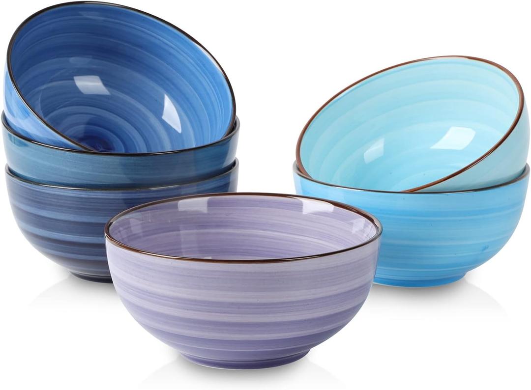 Selamica Ceramic 24 Oz Cereal Bowls Set, Deep Soup Bowls, 5.9 Inch Porcelain Kitchen Bowls for Pasta Salad Dessert Oatmeal Ramen, Microwave Dishwasher Safe, Set of 6, Gradient Blue