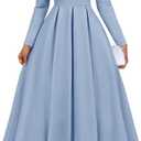 ZESICA Women's Long Sleeve Midi Dresses 2026 Spring Elegant Crewneck Swing A Line Wedding Guest Party Dress with Pockets Small