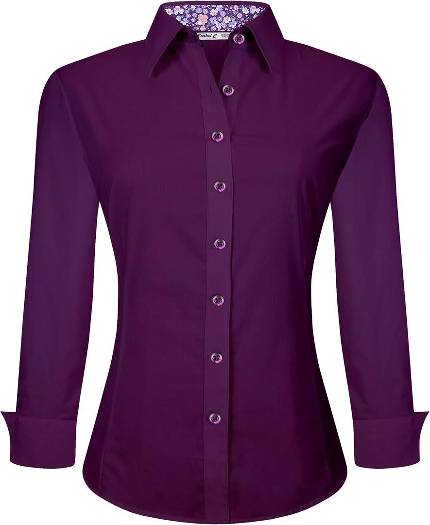 Esabel.C Womens Button Down Shirts Long Sleeve Regular Fit Stretch Work Blouse, Size S