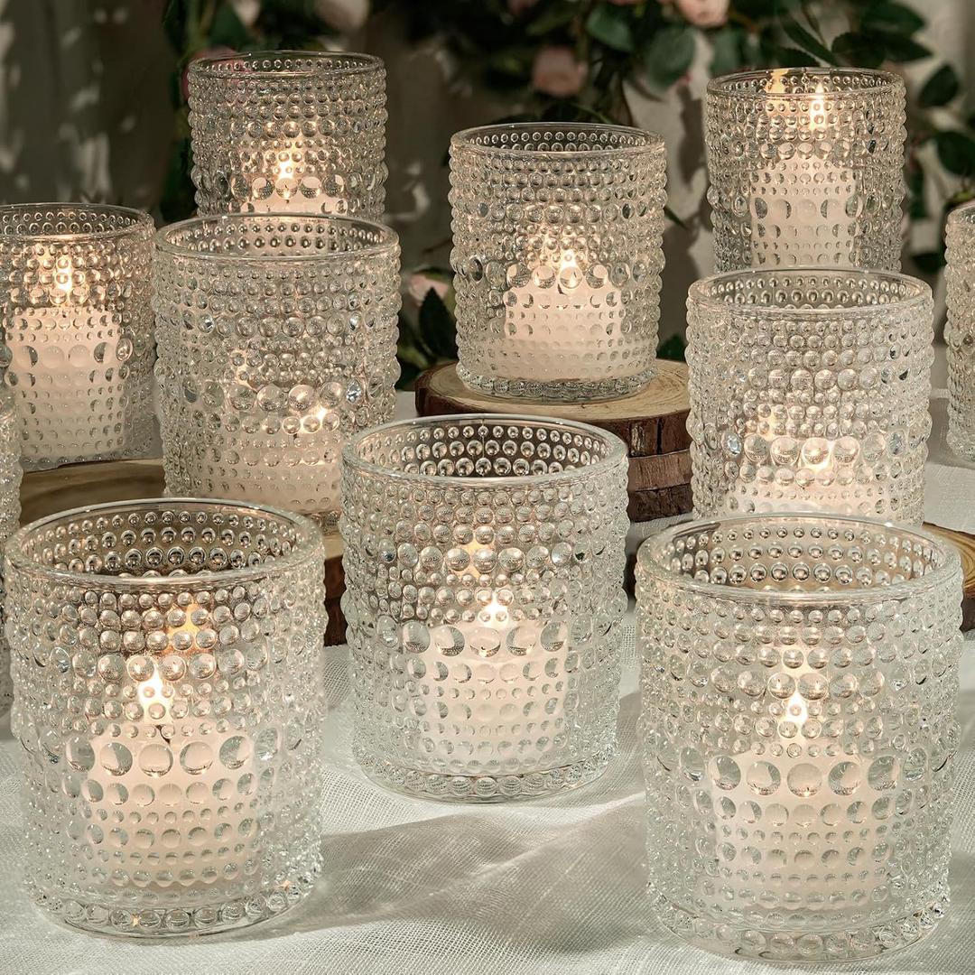 12pcs Large Votive Candle Holder, 2.7 * 3.5in Clear Glass Tea Light Candle Holders Bulk for DIY Wax Wedding Table Decor & Christmas Thanksgiving