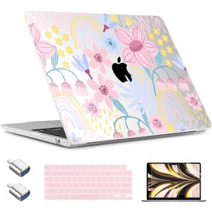 TWOLSKOO for MacBook Air 13 inch Case M5 2026 M4 2025 M3 M2 2024-2022 A3449 A3240 A3113 A2681, Plastic Hard Shell & Keyboard Cover & Type C for MacBook Air 13.6 inch Case, Floral Spring