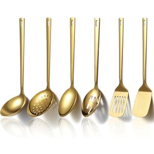 Evanda Gold Kitchen Utensils Set 6pcs, Titanium Plating Stainless Steel Cooking Utensils Set, Heavy Duty Kitchen Tools Spatulas Set, Home Essentials Kitchen Gadgets Accessories