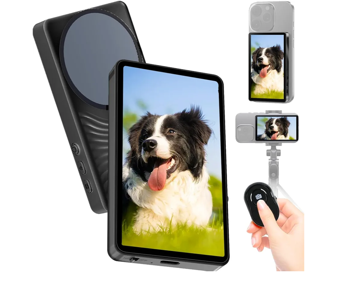 Selfie Monitor Screen for iPhone– Magnetic Back Camera Selfie Monitor for Rear Camera, Wireless Phone Vlog Selfie Monitor Screen Ideal for Live Streaming, TikTok, and Content Creation (Black)