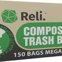 Reli. Compostable 13 Gallon Trash Bags | 150 Count Bulk | ASTM D6400 | Green | Eco-Friendly | For Compost