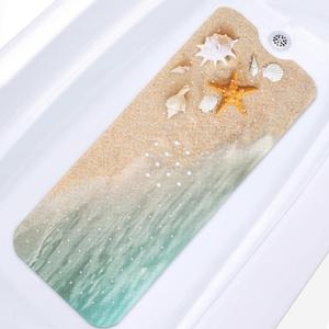 Beach Starfish Shells Bath Mat for Tub Non Slip, Blue Sea Ocean 40 X 16 Inch Extra Long Bathtub Mat for Tub Anti Slip with Suction Cups and Drain Holes for Kids Adults Elderly