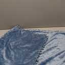 PAVILIA Dusty Blue Throw Pillow Covers with Pom Pom 18x18 Set of 2, Decorative Pillow Cases for Bedroom Aesthetic, Small Throw Pillows Set for Bed, Velvet Euro Plush Cushion Covers for Sofa Couch