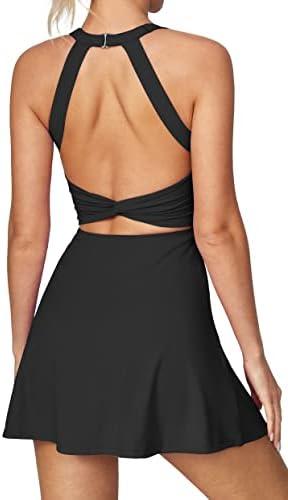 Heathyoga Tennis Dress with Built in Shorts and Bra Athletic Dress for Women Summer Cut Out Twisted Golf Workout Dress, Size L