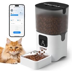 PAPIFEED Smart Automatic Cat Feeders Pet Feeder : WiFi Pet Feeder with APP Control for Remote Feeding, Detachable for Easy Clean,Stainless Steel Bowl,1-10 Meals Per Day for Dog (6L/25Cup) (White-Black)