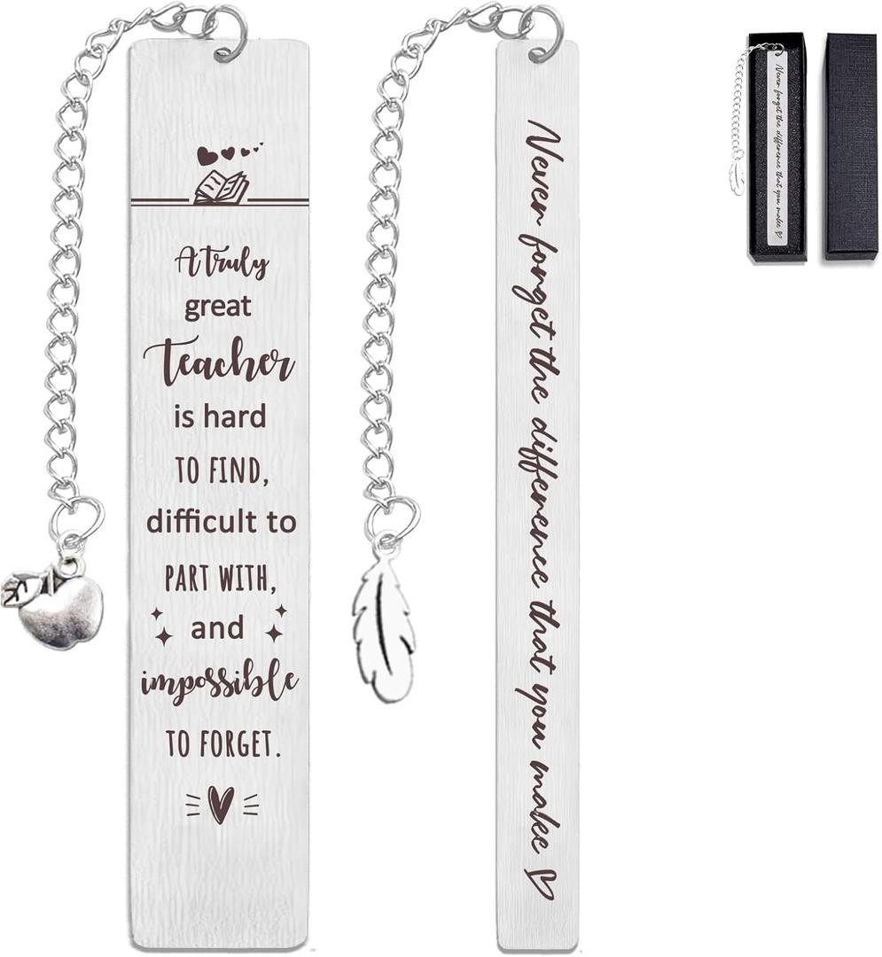 Teacher Appreciation Gifts Teacher Gifts for Women, Thank You Retirement Graduation End of Year Gift for Teacher Bookmark (0.39*5.12in, Teacher 02 Silver)