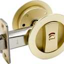 Gold Pocket Door Hardware with Color Indicators Round Pocket Door Lock Privacy Pocket Door Latch Pocket Door Handles for Bathroom, 2 Pack