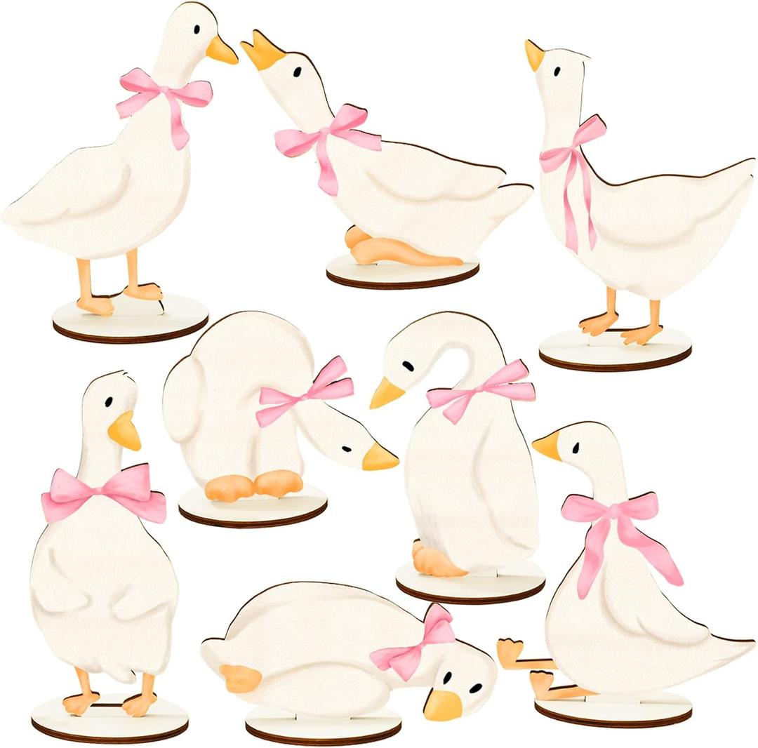 8Pcs One Silly Goose Wood Table Centerpiece Pink Bow Goose Tabletop Detachable Sign Tiered Tray Decor for Baby Shower Gender Reveal Birthday Photo Props Party Favor Supplies