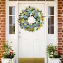 Faux Silk Cherry Blossom Flower Spring Summer Easter Wreath 24-26" for Front Door  Pink Purple Yellow Plum Blossom Green Eucalyptus Leaves  Farmhouse Front Porch Decor, Outdoor Indoor Use