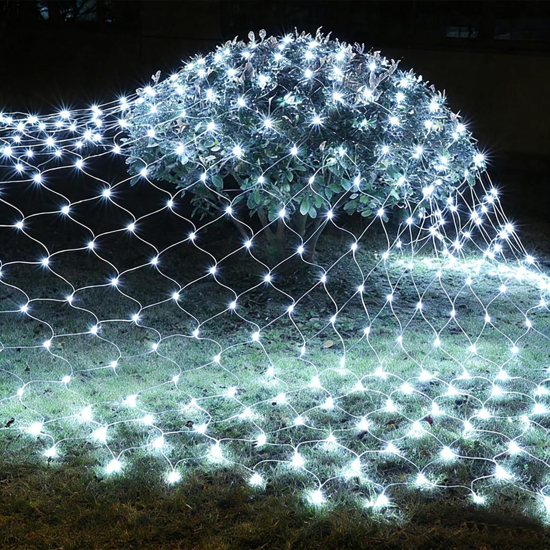 2 PACK Battery Operated Net Lights - Outdoor Waterproof Garden Light, 200 LED Tree String Light with 8 Modes, Mesh Curtain Lights for Garden Patio Yard Christmas Party Tree and Holiday Decor(White )