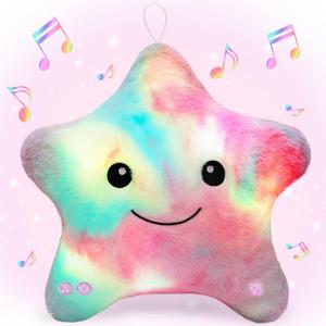 Subao Sensory Toys for Toddlers,14" Toddler Pillow with Light & Music,Plush Star Night Light for Kids Autism Sensory Products,Birthday Xmas Easter Gifts for 3 4 5 6 7 8 9 10 Year Old Girls Colorful